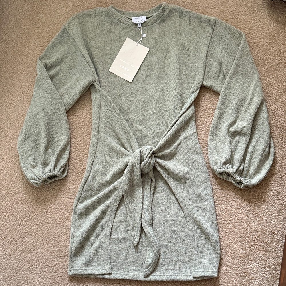 Sabo Skirt Green Tie-Front Knit Mini Dress